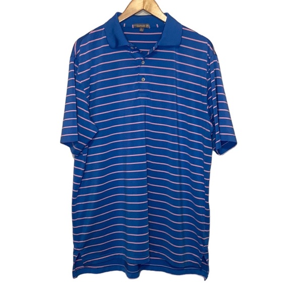 Peter Millar Summer Comfort Blue Pink Stripped Golf Polo L - Picture 1 of 8